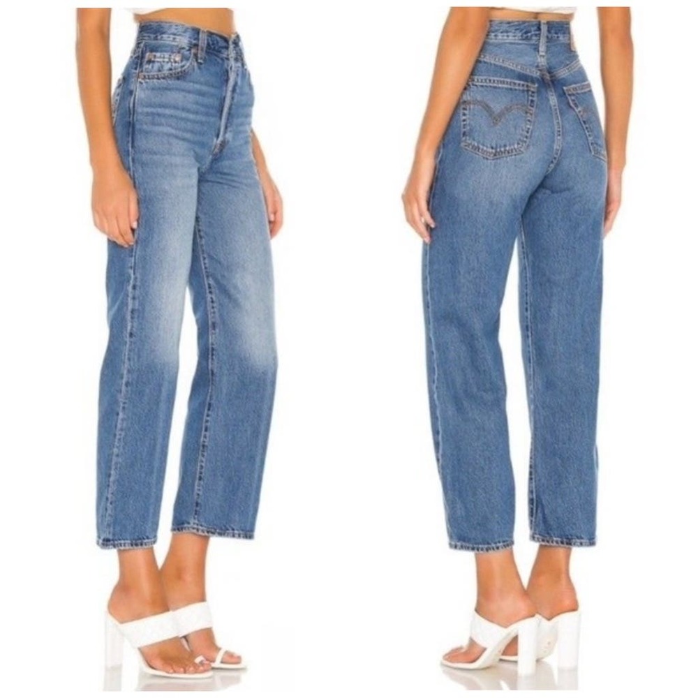 Levi’s Ribcage Straight Ankle Jeans High Rise Button Fly, At the Ready Blue